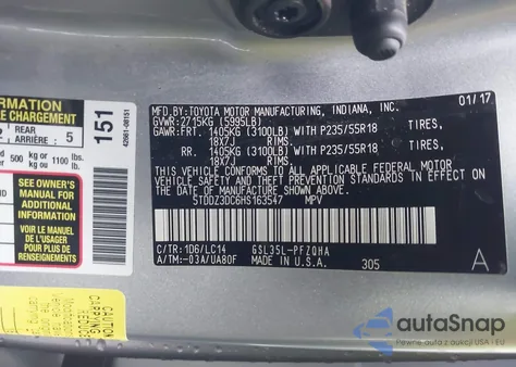 2017 Toyota Sienna Xle Premium 7 Passenger из США, поврежденный, VIN 5TDDZ3DC6HS163547